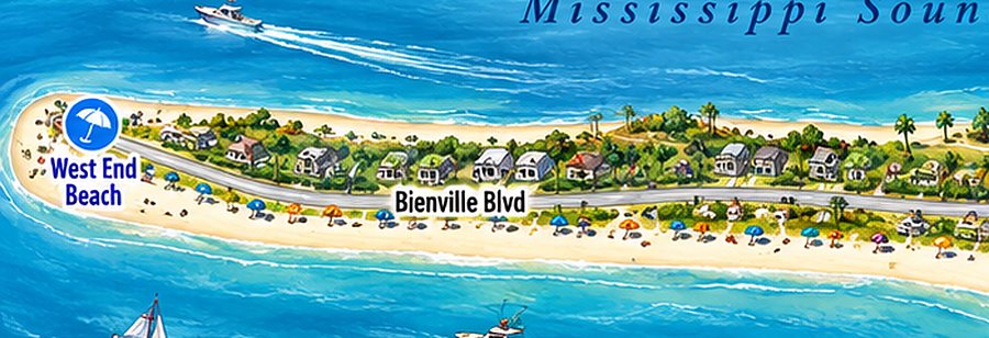 Illustrated map of the west end of Dauphin Island
